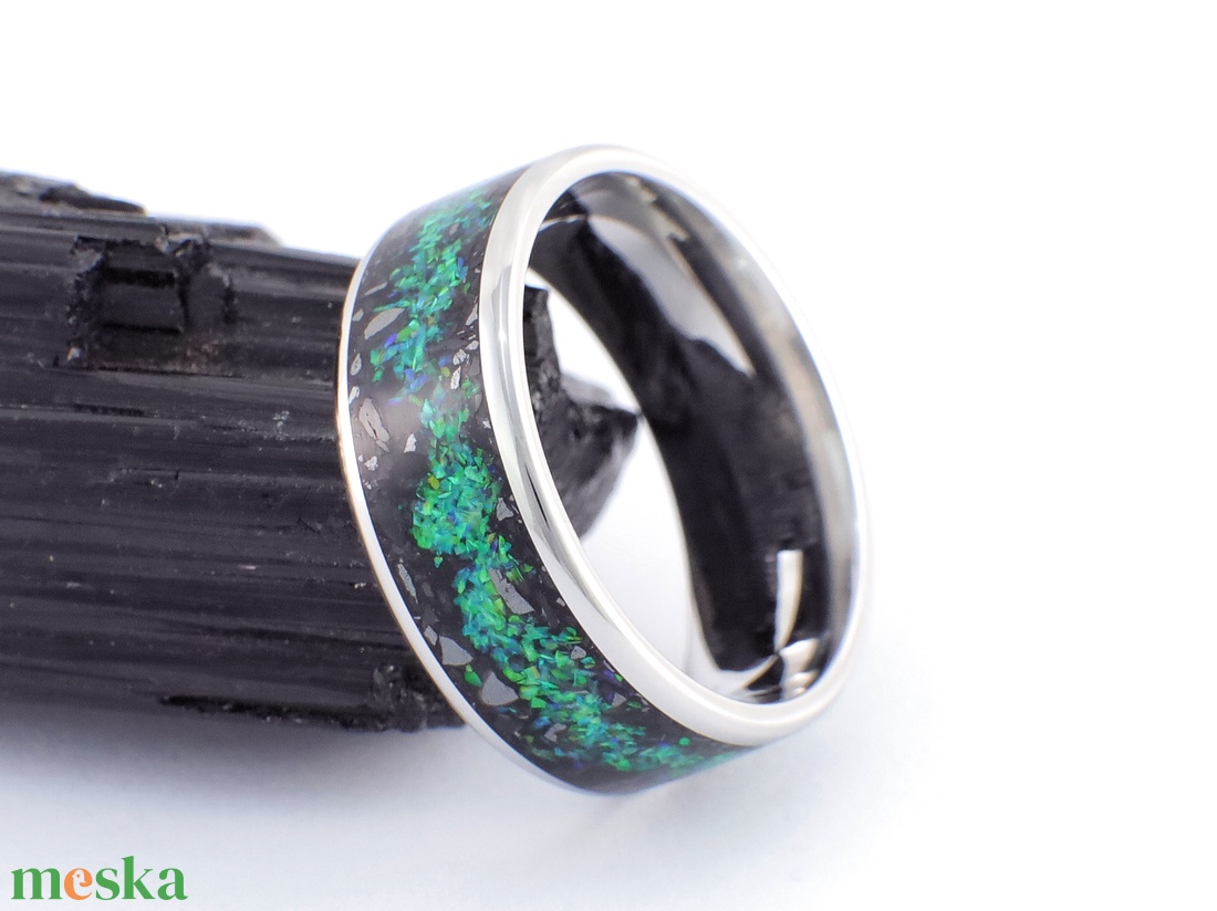 Nemesacél Gyűrű Turmalin, Hematit Ásványokkal És Zöld Opállal. Vízálló, Karcálló, Anti-Allergén, Egyedi Megrendelésre! - esküvő - ékszer - karikagyűrű - Meska.hu