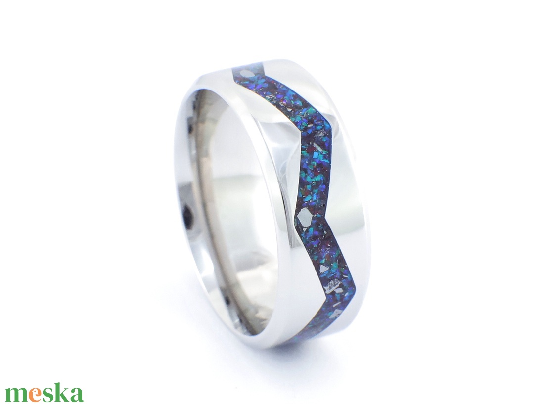 Nemesacél Gyűrű Antimonit Ásvánnyal És Fekete, Lila Opálokkal. Vízálló, Karcálló, Anti-Allergén, Egyedi Megrendelésre! - ékszer - gyűrű - kerek gyűrű - Meska.hu