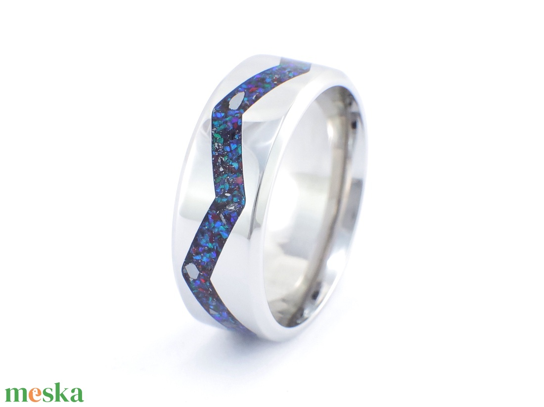 Nemesacél Gyűrű Antimonit Ásvánnyal És Fekete, Lila Opálokkal. Vízálló, Karcálló, Anti-Allergén, Egyedi Megrendelésre! - ékszer - gyűrű - kerek gyűrű - Meska.hu