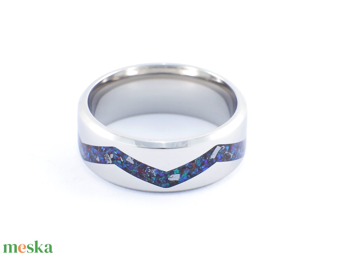 Nemesacél Gyűrű Antimonit Ásvánnyal És Fekete, Lila Opálokkal. Vízálló, Karcálló, Anti-Allergén, Egyedi Megrendelésre! - ékszer - gyűrű - kerek gyűrű - Meska.hu