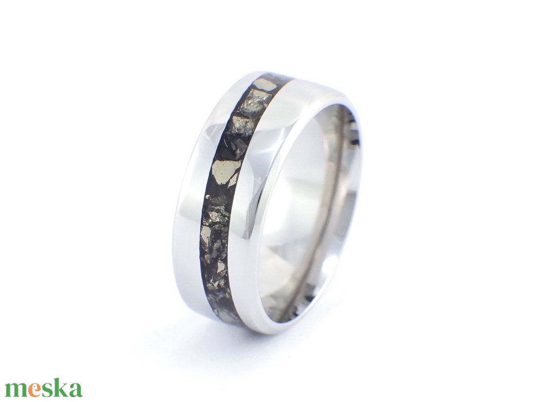 Nemesacél Gyűrű Pirit És Obszidián Ásványokkal. Vízálló, Karcálló, Anti-Allergén, Egyedi Megrendelésre! - ékszer - gyűrű - kerek gyűrű - Meska.hu
