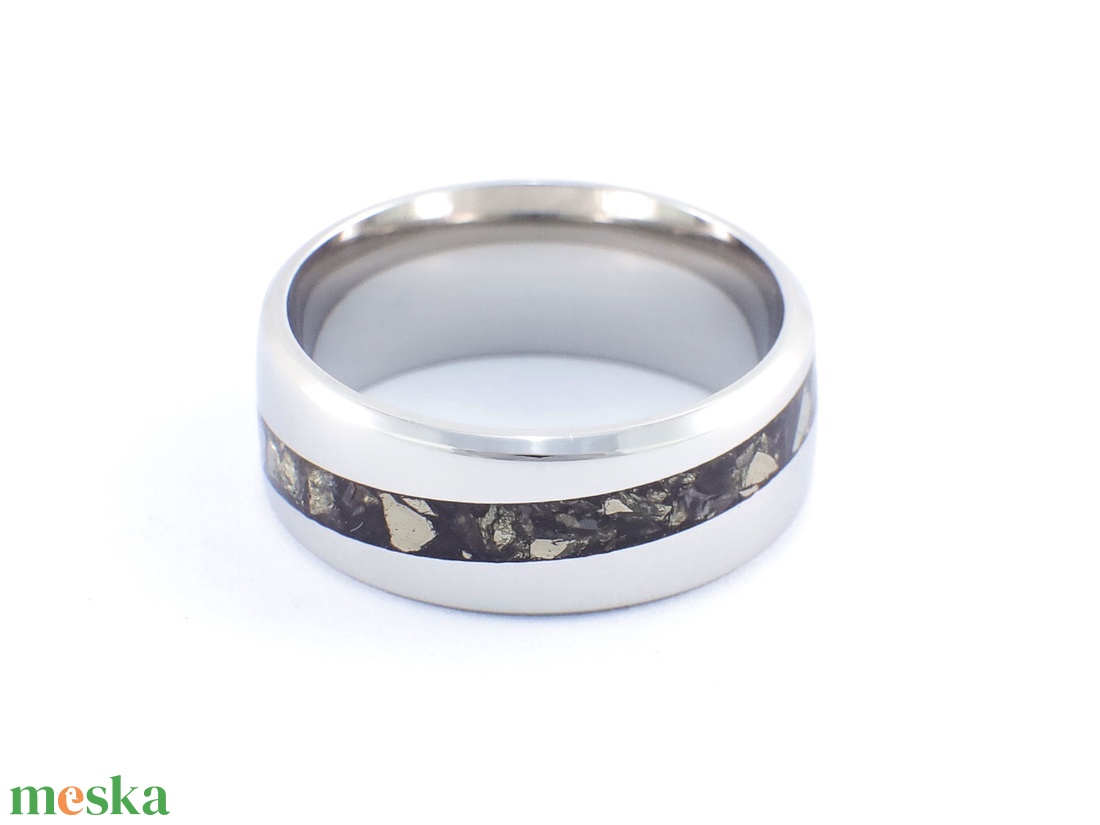 Nemesacél Gyűrű Pirit És Obszidián Ásványokkal. Vízálló, Karcálló, Anti-Allergén, Egyedi Megrendelésre! - ékszer - gyűrű - kerek gyűrű - Meska.hu