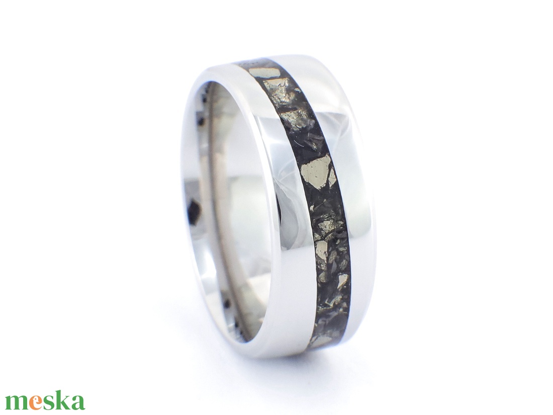 Nemesacél Gyűrű Pirit És Obszidián Ásványokkal. Vízálló, Karcálló, Anti-Allergén, Egyedi Megrendelésre! - ékszer - gyűrű - kerek gyűrű - Meska.hu