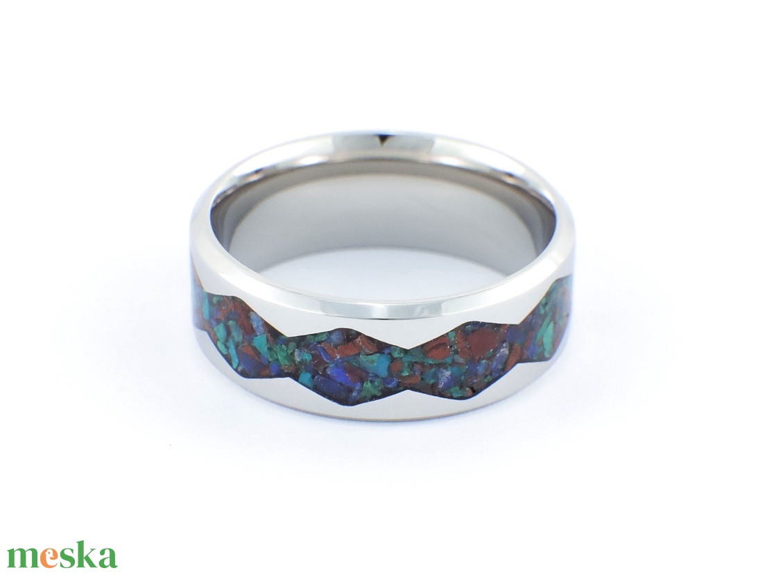 Nemesacél Gyűrű Mahagóni Obszidián, Krizokolla, Lapis Lazuli Ásványokkal. Vízálló, Karcálló, Anti-Allergén - ékszer - gyűrű - kerek gyűrű - Meska.hu