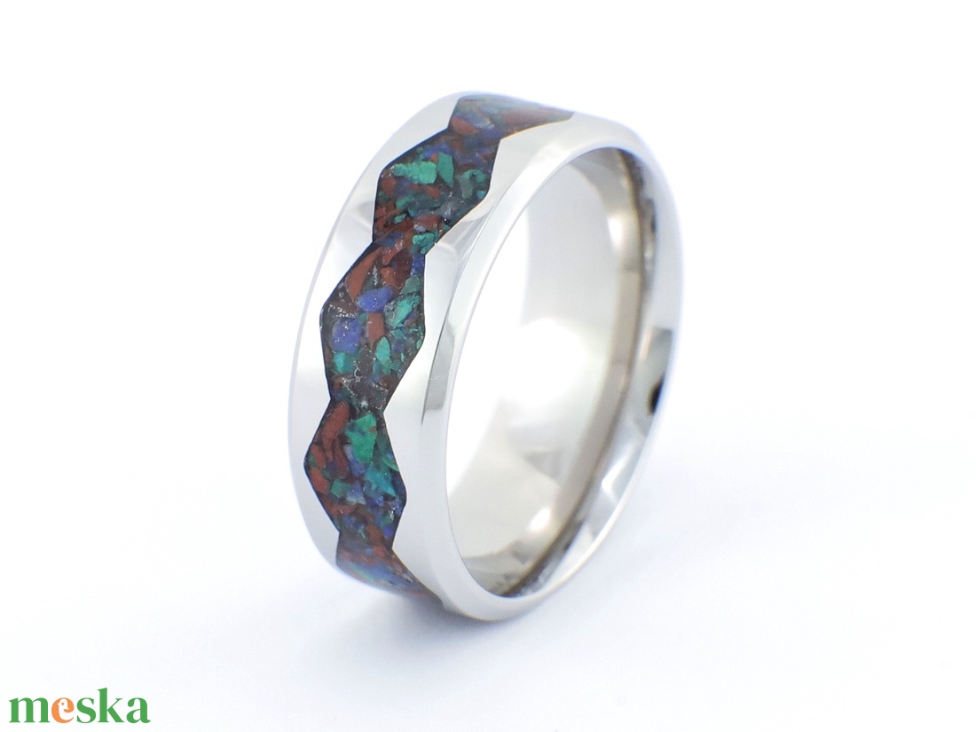 Nemesacél Gyűrű Mahagóni Obszidián, Krizokolla, Lapis Lazuli Ásványokkal. Vízálló, Karcálló, Anti-Allergén - ékszer - gyűrű - kerek gyűrű - Meska.hu