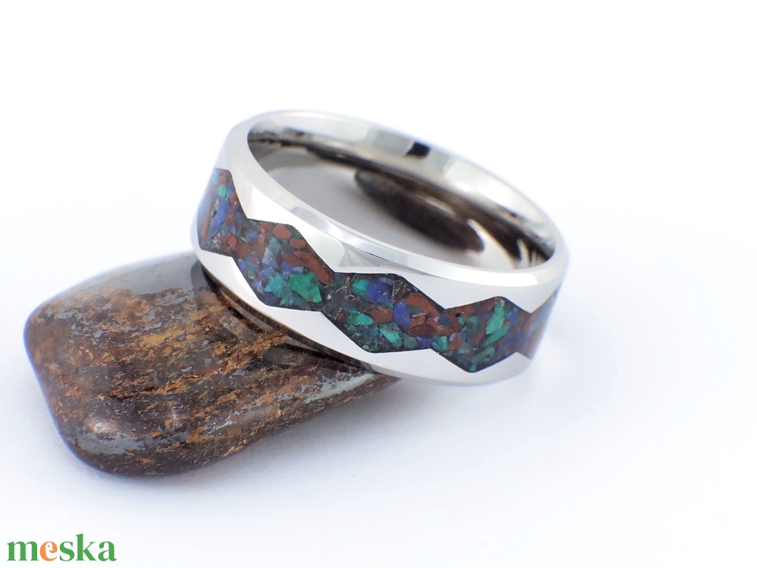 Nemesacél Gyűrű Mahagóni Obszidián, Krizokolla, Lapis Lazuli Ásványokkal. Vízálló, Karcálló, Anti-Allergén - ékszer - gyűrű - kerek gyűrű - Meska.hu
