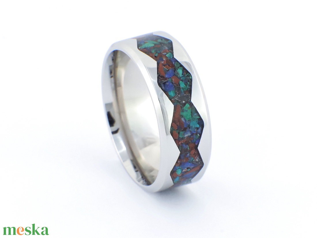 Nemesacél Gyűrű Mahagóni Obszidián, Krizokolla, Lapis Lazuli Ásványokkal. Vízálló, Karcálló, Anti-Allergén - ékszer - gyűrű - kerek gyűrű - Meska.hu