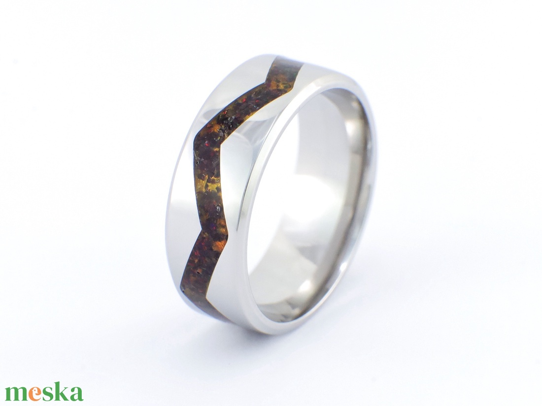 Nemesacél Gyűrű Borostyán Ásvánnyal És Fekete Opállal. Vízálló, Karcálló, Anti-Allergén, Egyedi Megrendelésre! - ékszer - gyűrű - kerek gyűrű - Meska.hu