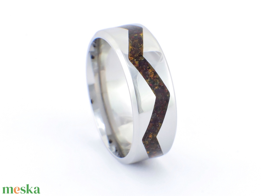 Nemesacél Gyűrű Borostyán Ásvánnyal És Fekete Opállal. Vízálló, Karcálló, Anti-Allergén, Egyedi Megrendelésre! - ékszer - gyűrű - kerek gyűrű - Meska.hu