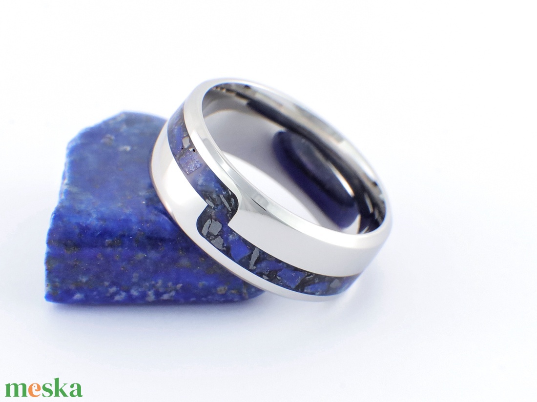 Nemesacél Gyűrű Hematit És Lapis Lazuli Ásványokkal. Vízálló, Karcálló, Anti-Allergén, Egyedi Megrendelésre! - ékszer - gyűrű - kerek gyűrű - Meska.hu