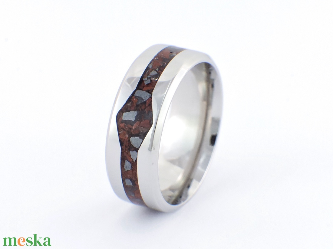 Nemesacél Gyűrű Mahagóni Obszidián És Hematit Ásványokkal. Vízálló, Karcálló, Anti-Allergén, Egyedi Megrendelésre! - ékszer - gyűrű - kerek gyűrű - Meska.hu