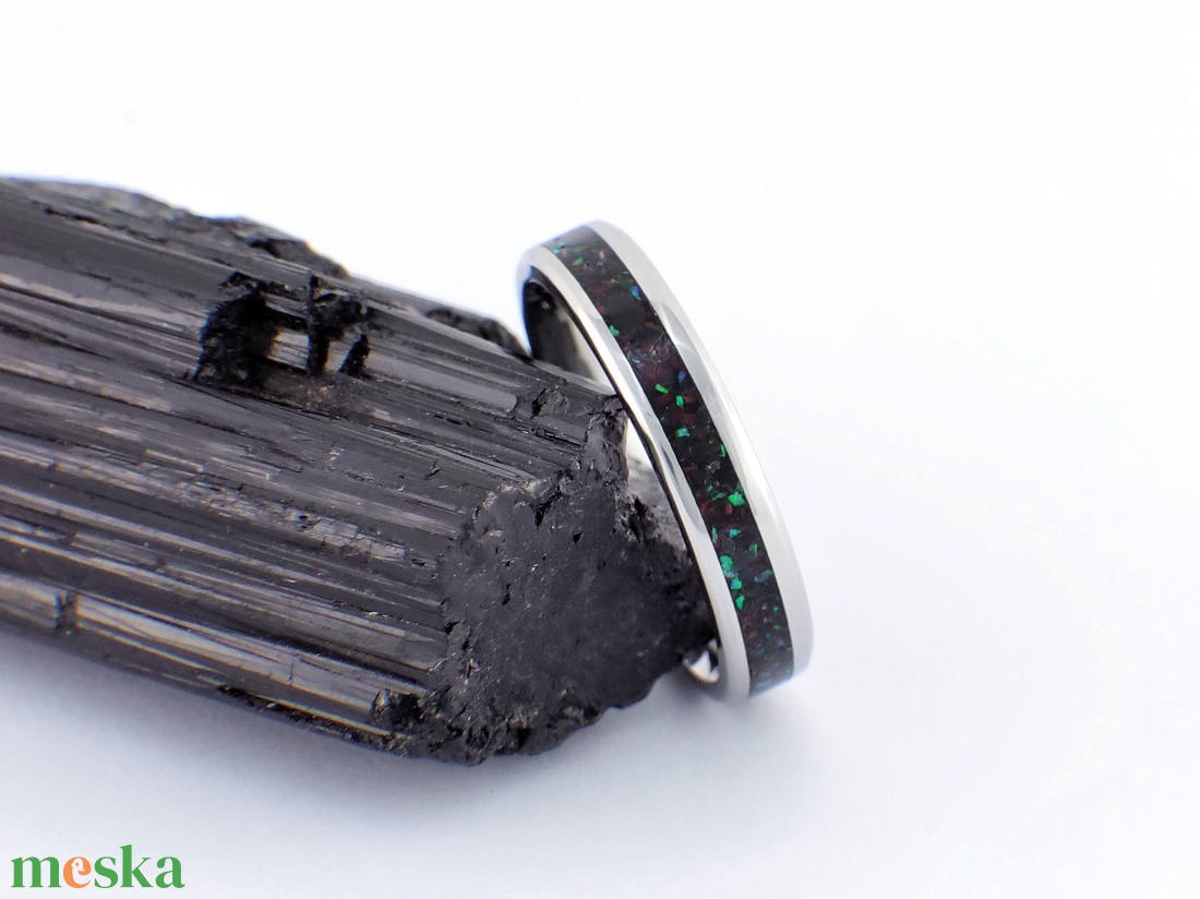 Nemesacél Gyűrű Turmalin Ásvánnyal És Zöld Opállal. Vízálló, Karcálló, Anti-Allergén, Egyedi Megrendelésre! - esküvő - ékszer - karikagyűrű - Meska.hu