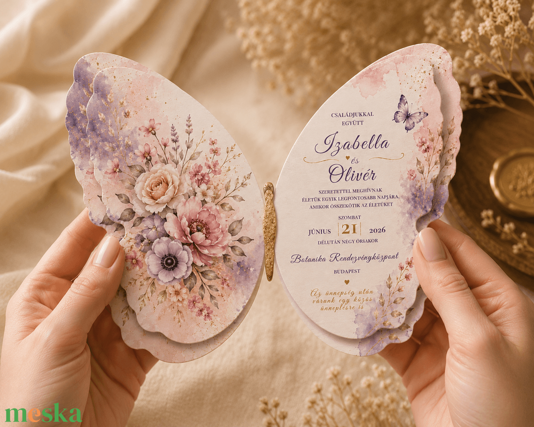 Rétegezett 3D Pillangó Alakú Kézműves Esküvői Meghívó-Pastel Dream - esküvő - meghívó & kártya - meghívó - Meska.hu