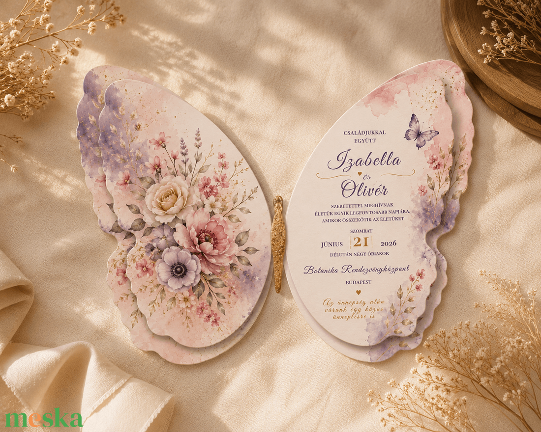 Rétegezett 3D Pillangó Alakú Kézműves Esküvői Meghívó-Pastel Dream - esküvő - meghívó & kártya - meghívó - Meska.hu
