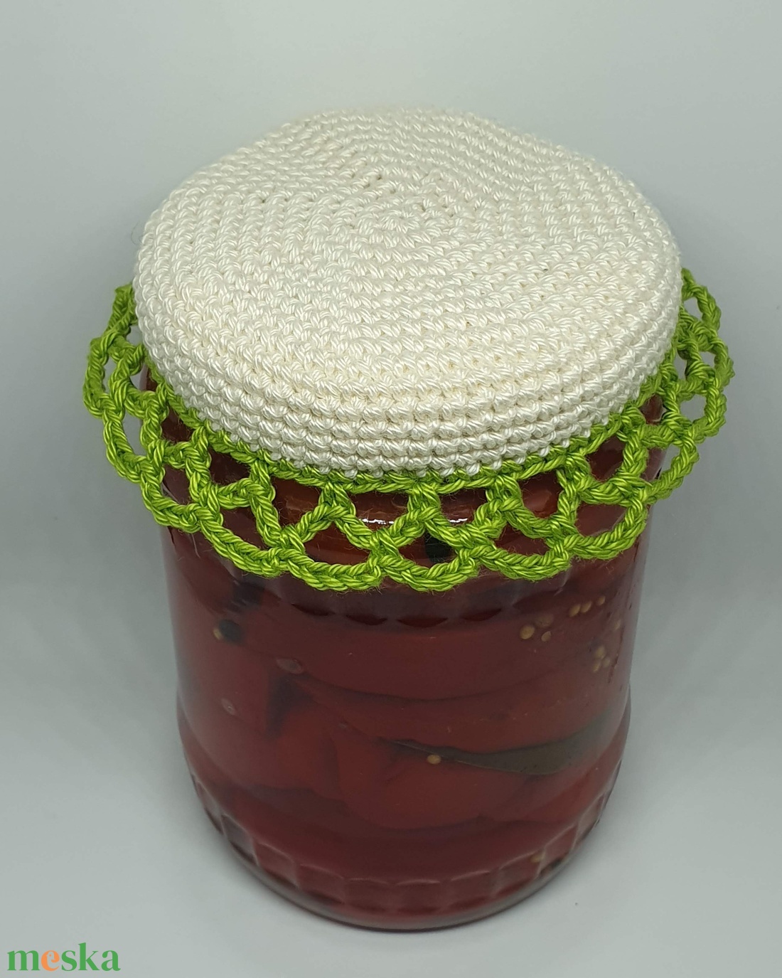 Befőttesüveg tetőre horgolt sapka  - otthon & életmód - konyhafelszerelés, tálalás - konyhai dekoráció - konyhai dísz - Meska.hu