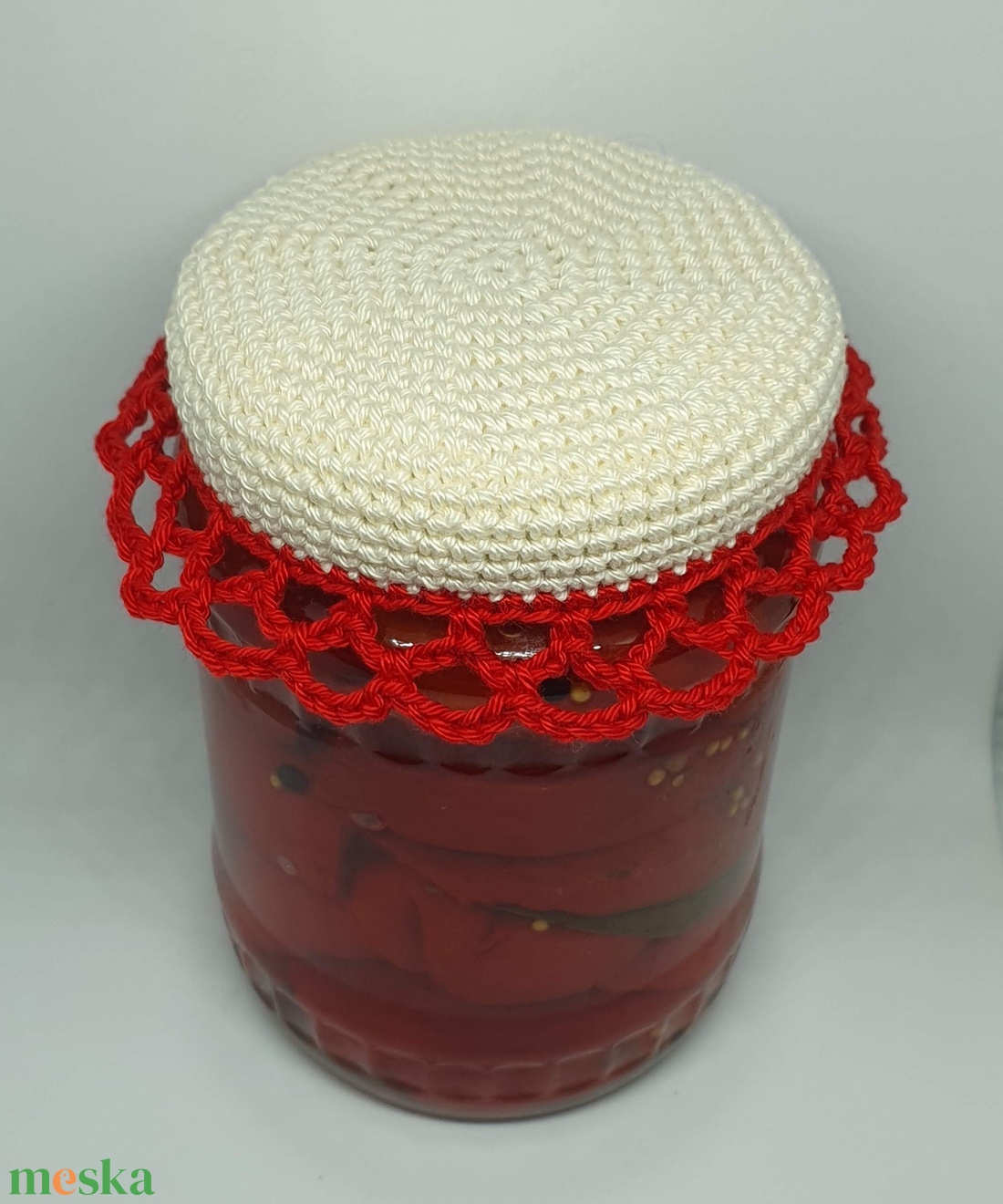 Befőttesüveg tetőre horgolt sapka  - otthon & életmód - konyhafelszerelés, tálalás - konyhai dekoráció - konyhai dísz - Meska.hu