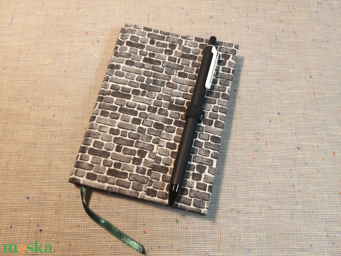 A/6Szürke téglamintás, vonalas, tollas notesz  - otthon & életmód - papír, írószer - jegyzetfüzet & napló - Meska.hu