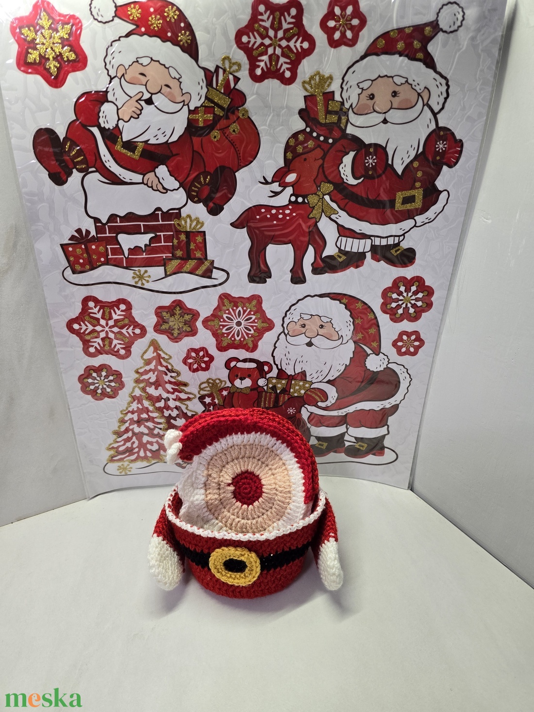 Horgolt mikulás poháralátét készlet - karácsony - mikulás - mikulás ajándékok - Meska.hu
