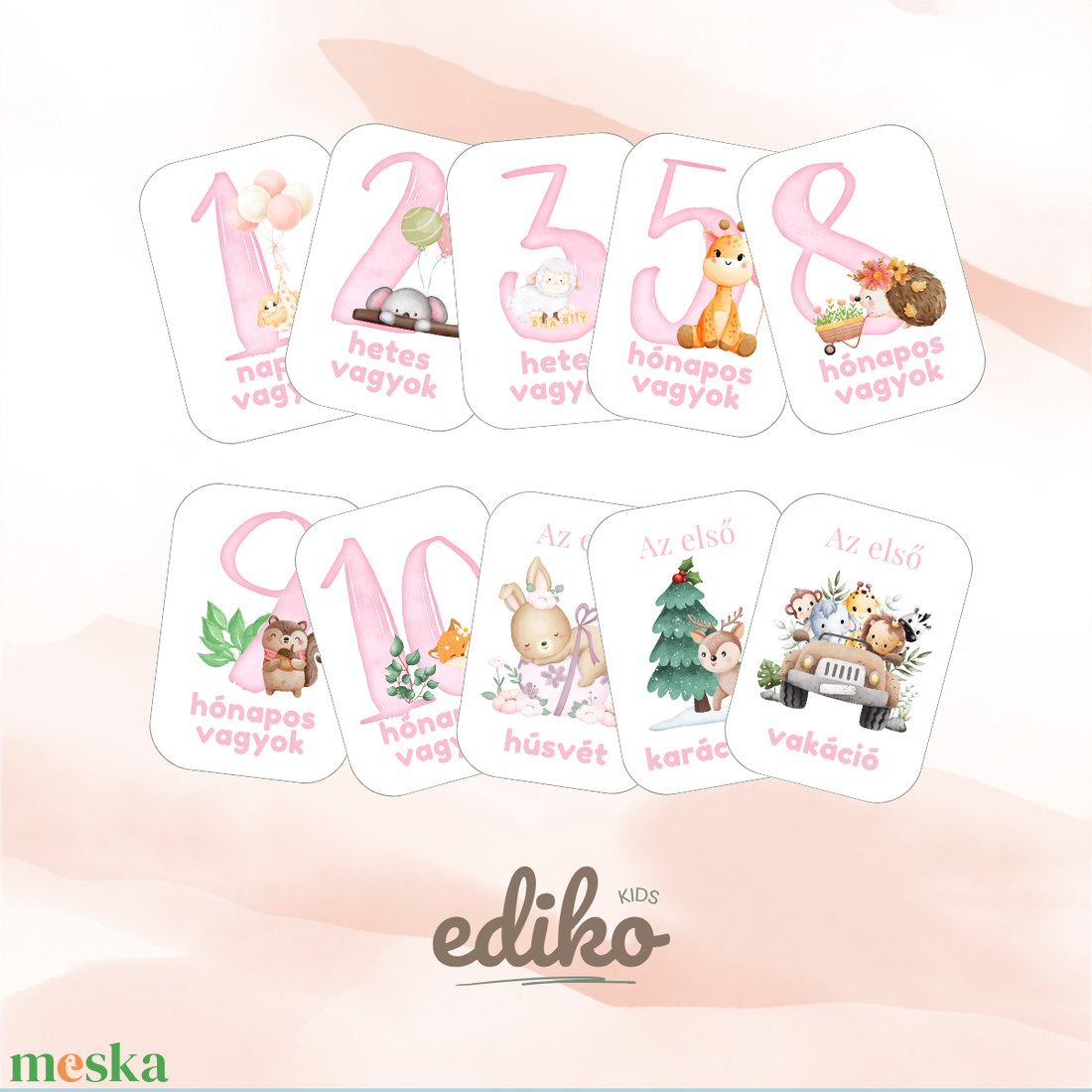 Digitális babakártyák  24 nyomtatható lányos mérföldkő kártya - művészet - grafika & illusztráció - digitális - Meska.hu