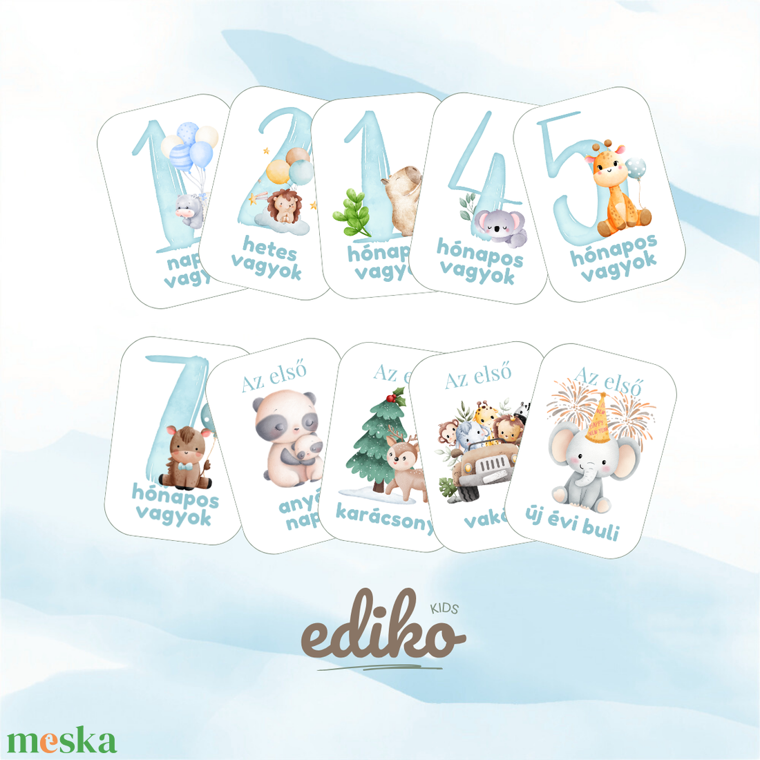 Digitális babakártyák  24 nyomtatható mérföldkő kártya (Kisfiú) - művészet - grafika & illusztráció - digitális - Meska.hu