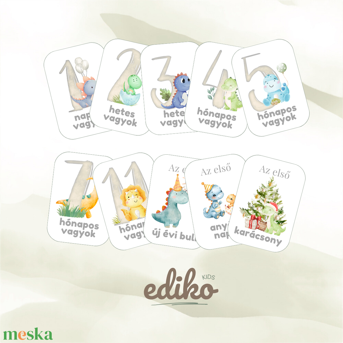 Digitális babakártyák  24 nyomtatható dinós mérföldkő kártya  - művészet - grafika & illusztráció - digitális - Meska.hu