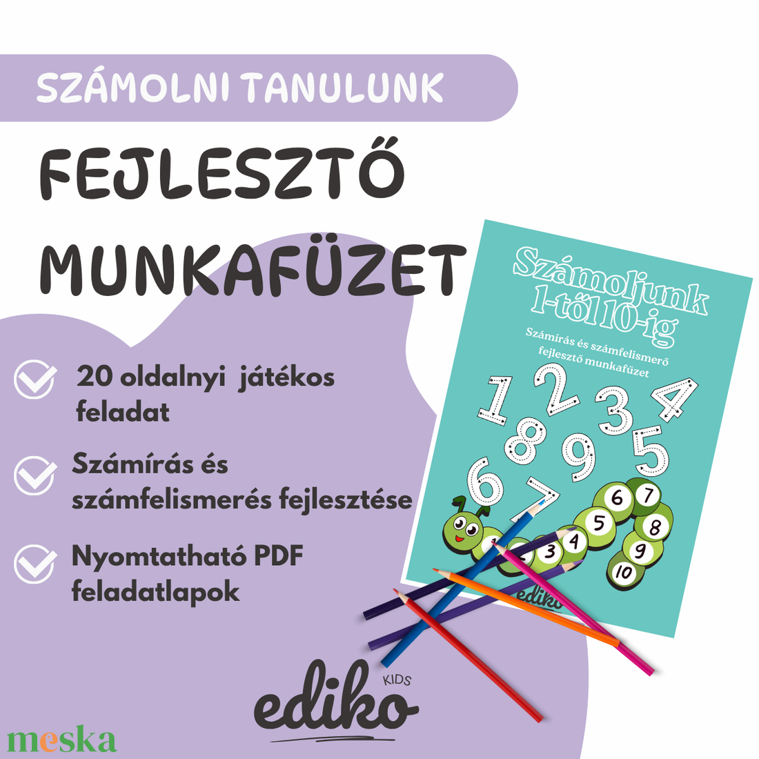 Számoljunk 1-től 10-ig -Számírás és számfelismerő fejlesztő munkafüzet (nyomtatható PDF) - játék & sport - készségfejlesztő és logikai játék - oktató játékok - Meska.hu