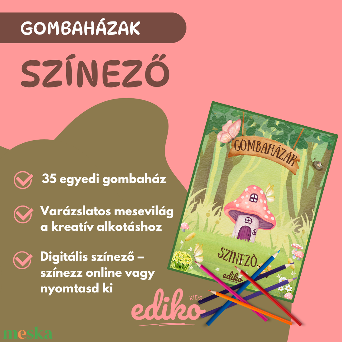 Gombaházak Színező (nyomtatható PDF) - otthon & életmód - papír, írószer - színező - Meska.hu