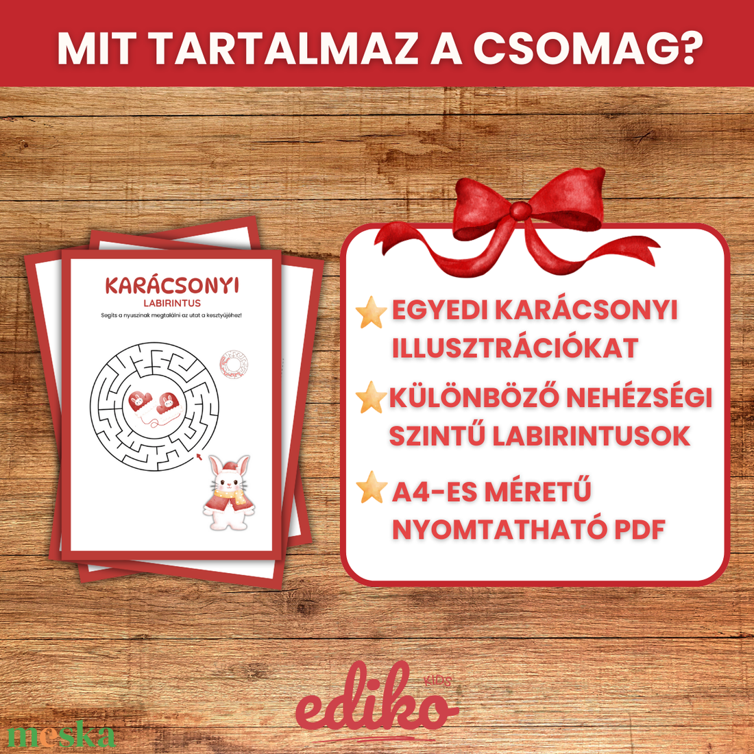 Karácsonyi Labirintus/Útvesztő Feladatlapok Gyerekeknek � 6 Oldalas Fejlesztő Játék � Nyomtatható PDF - játék & sport - készségfejlesztő és logikai játék - oktató játékok - Meska.hu