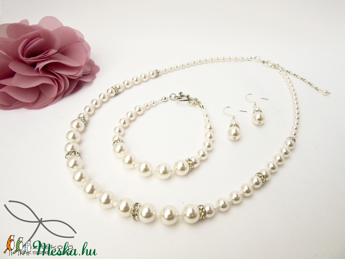 Egyszerű gyöngysor esküvőre Swarovski gyöngyből rondellákkal -  - Meska.hu
