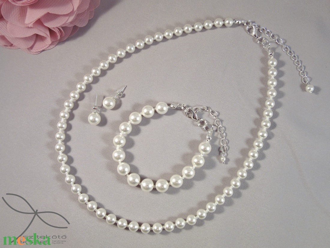 Egyszerű gyöngysor esküvőre Swarovski gyöngyből - esküvő - ékszer - ékszerszett - Meska.hu