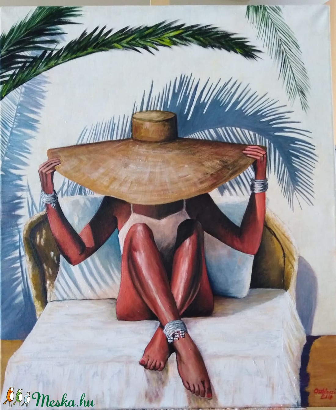 Kalapos nő - művészet - festmény - akril - Meska.hu