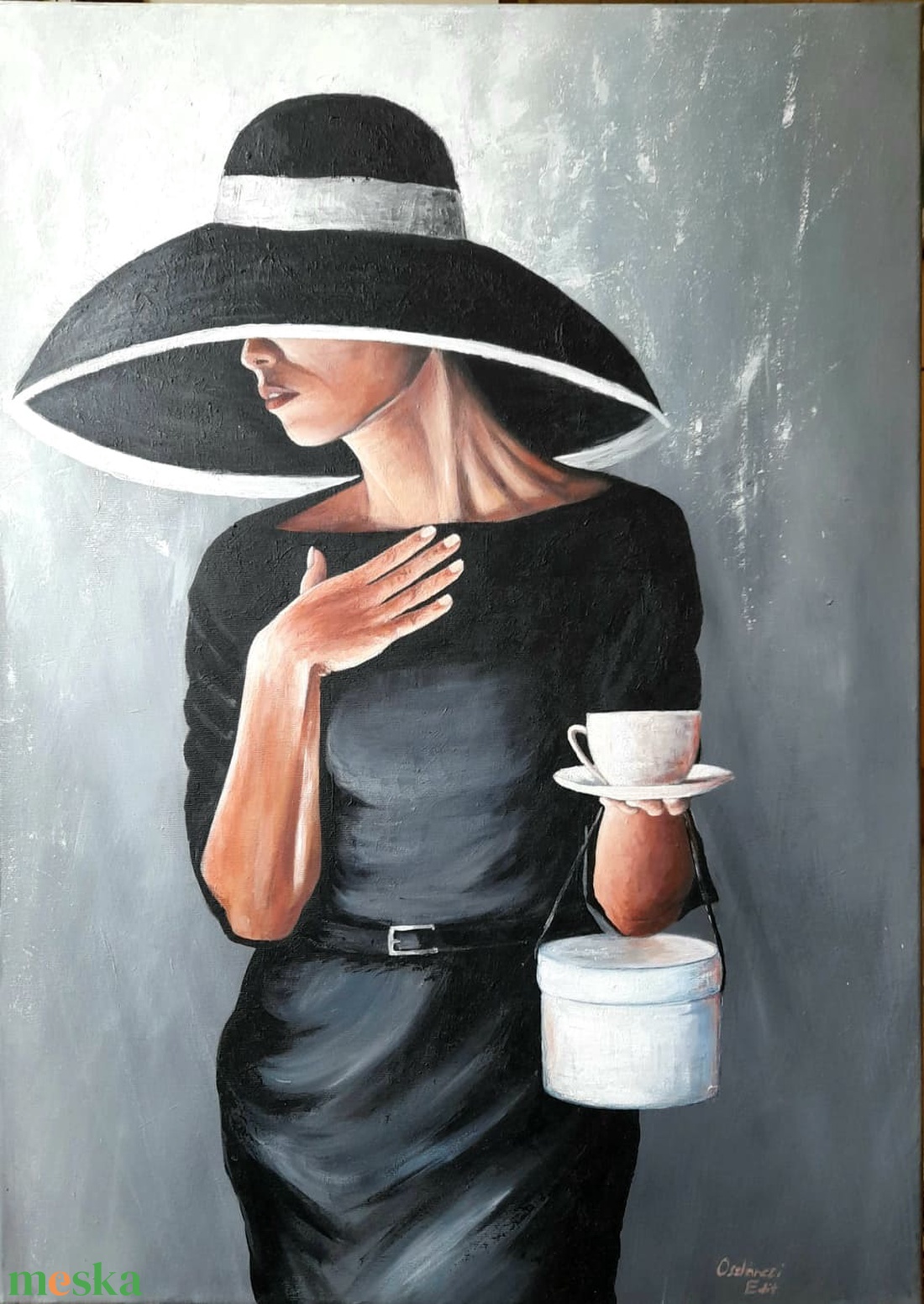 Kalapos nő - művészet - festmény - akril - Meska.hu