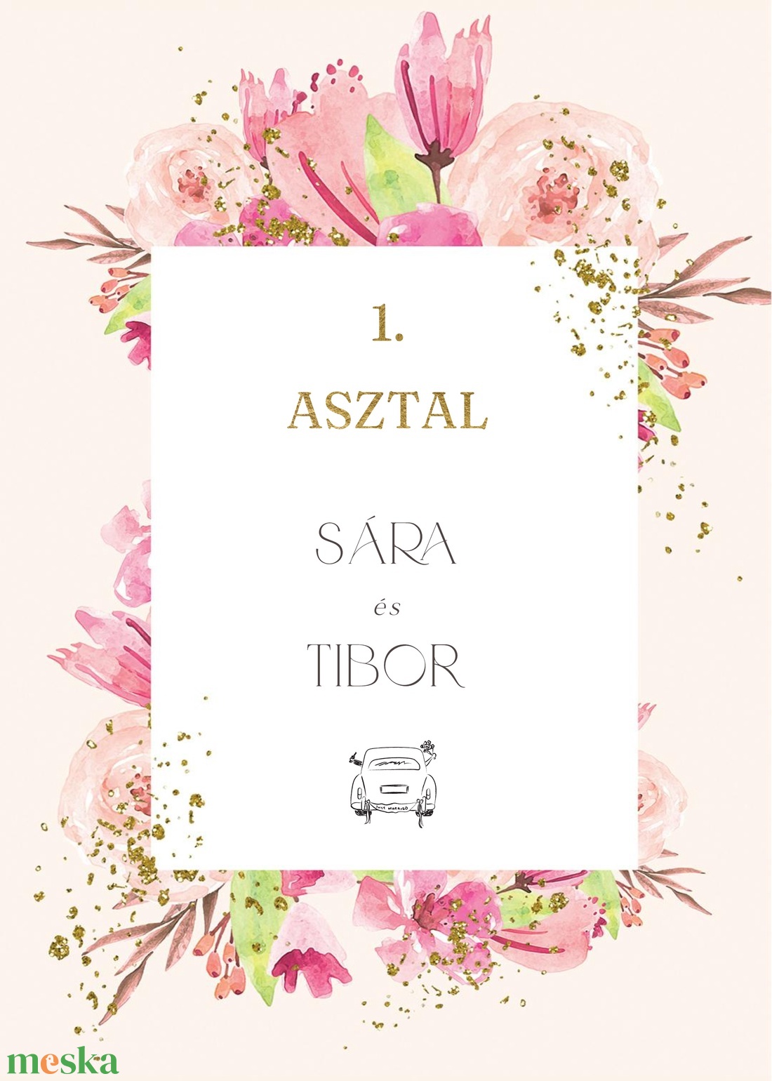 Rózsaszín-arany esküvői asztalszámozó kártya - esküvő - dekoráció - asztalszám - Meska.hu
