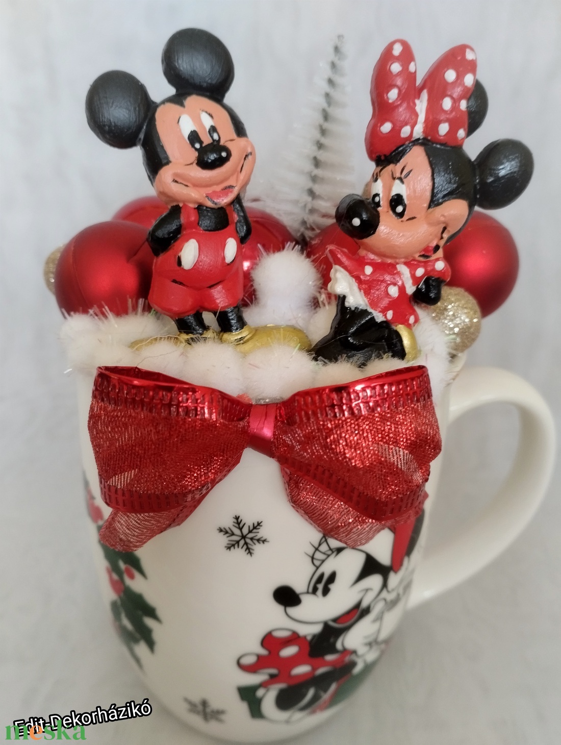 Mickey és Minnie bögrés dísz - karácsony - adventi díszek - adventi asztaldísz - Meska.hu