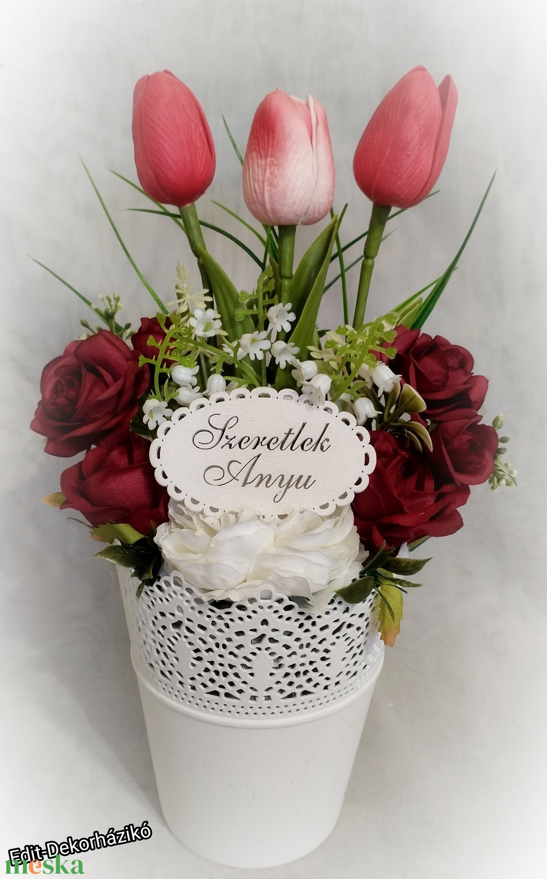 Tulipános, rózsás virágbox  - otthon & lakás - dekoráció - asztal és polc dekoráció - asztaldísz - Meska.hu