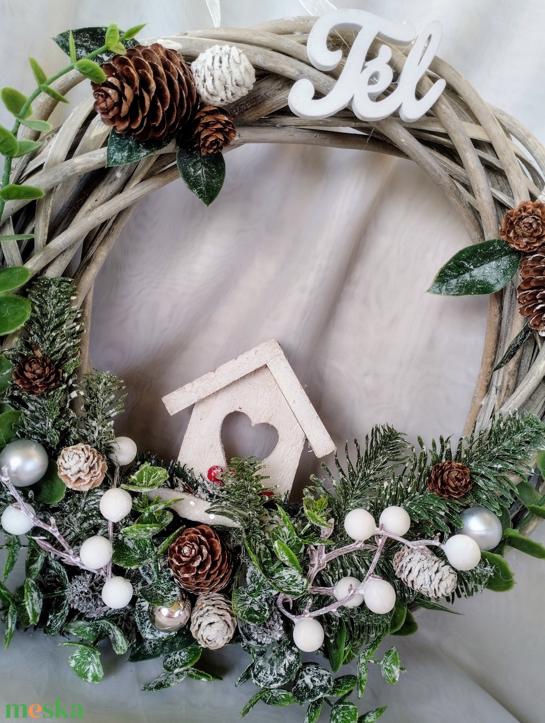 Szürke vessző téli ajtódísz - karácsony - karácsonyi lakásdekoráció - karácsonyi ajtódíszek - Meska.hu