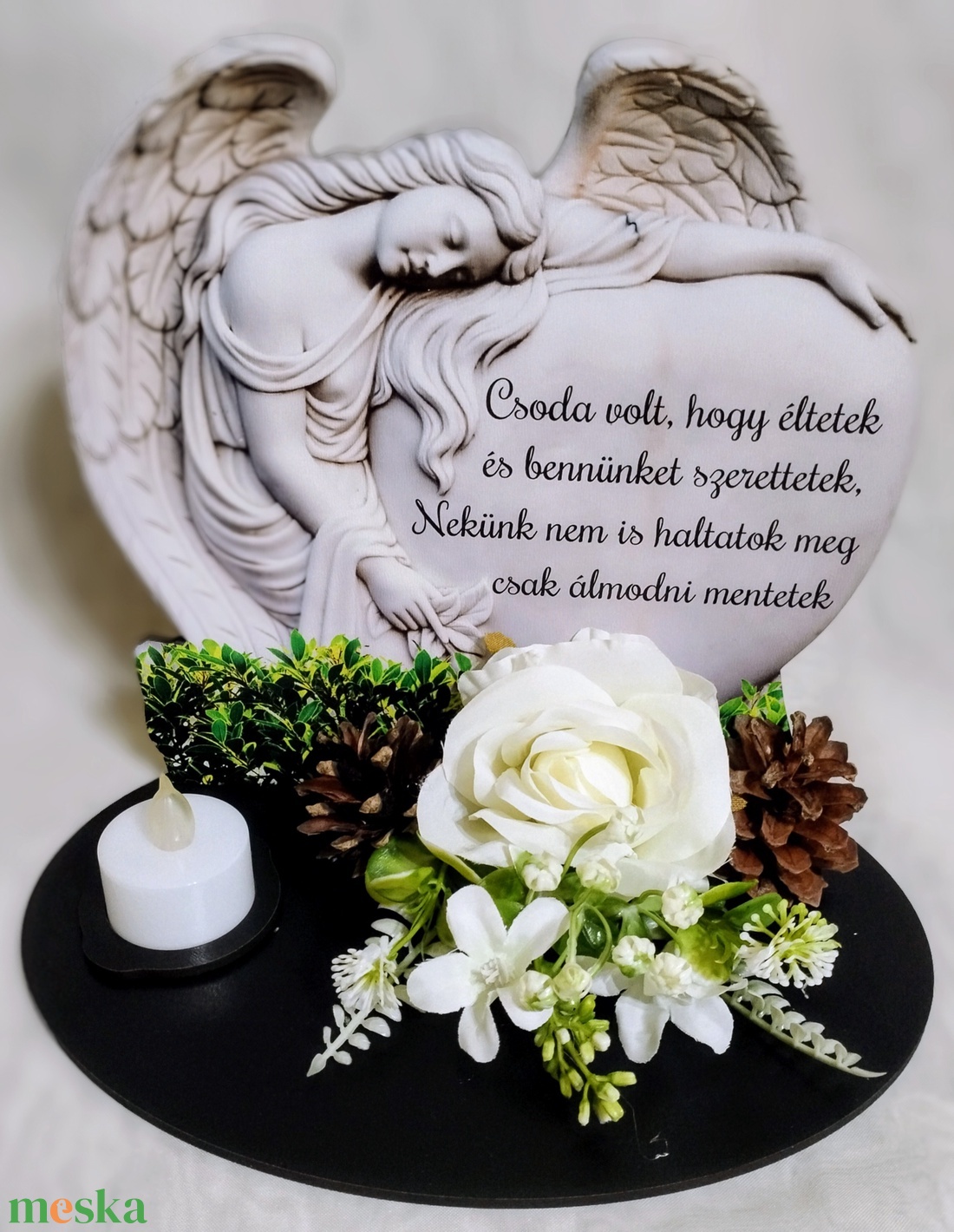 Talpas fa szív sírdísz (szürke-fekete)) - otthon & életmód - vallás - temetkezési tárgy - Meska.hu