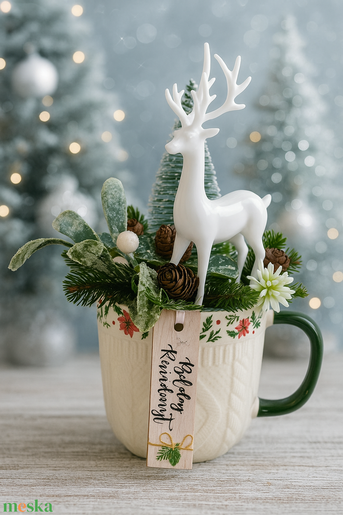 Téli varázs bögrében szarvassal - karácsony - adventi díszek - adventi asztaldísz - Meska.hu