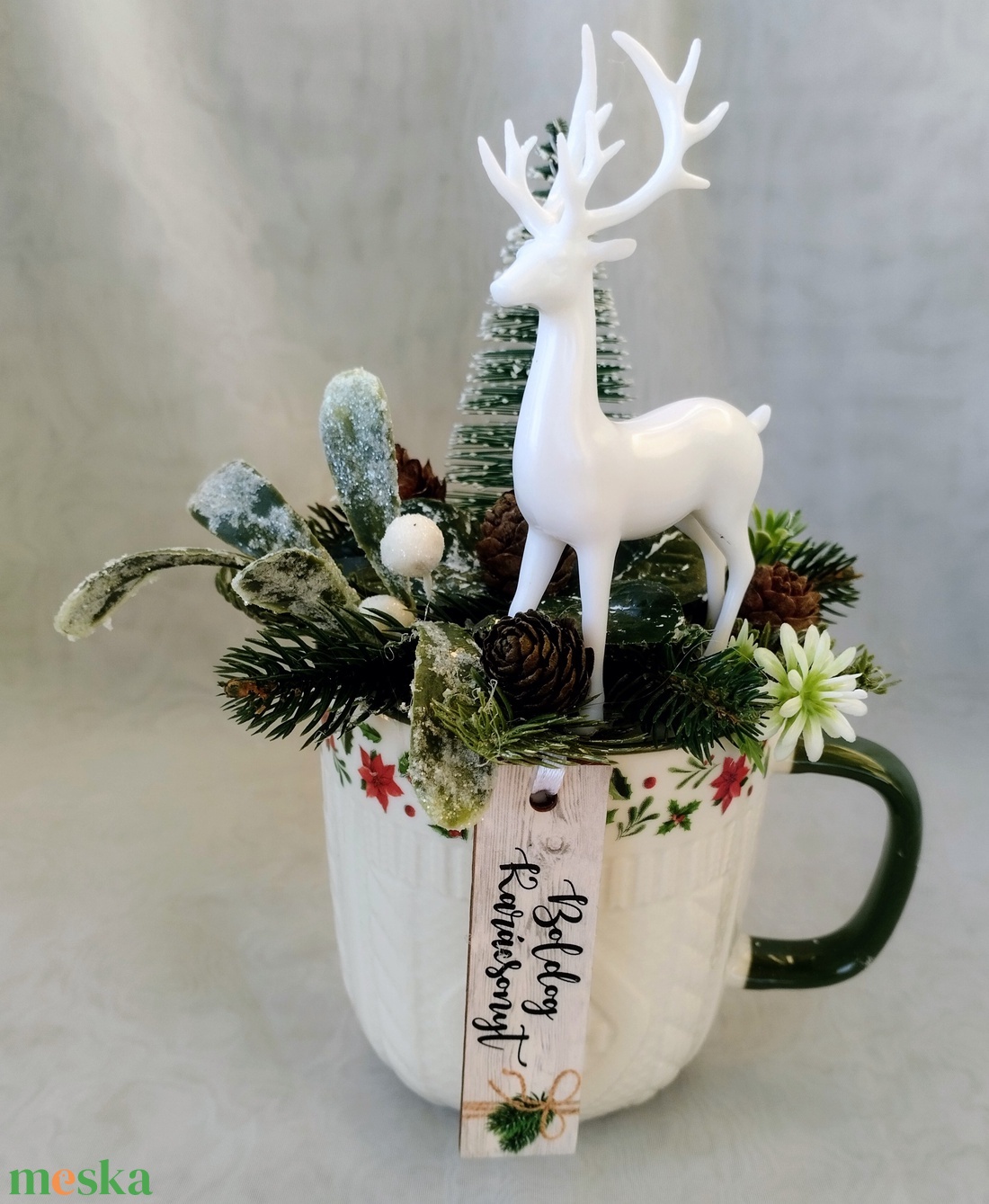 Téli varázs bögrében szarvassal - karácsony - adventi díszek - adventi asztaldísz - Meska.hu