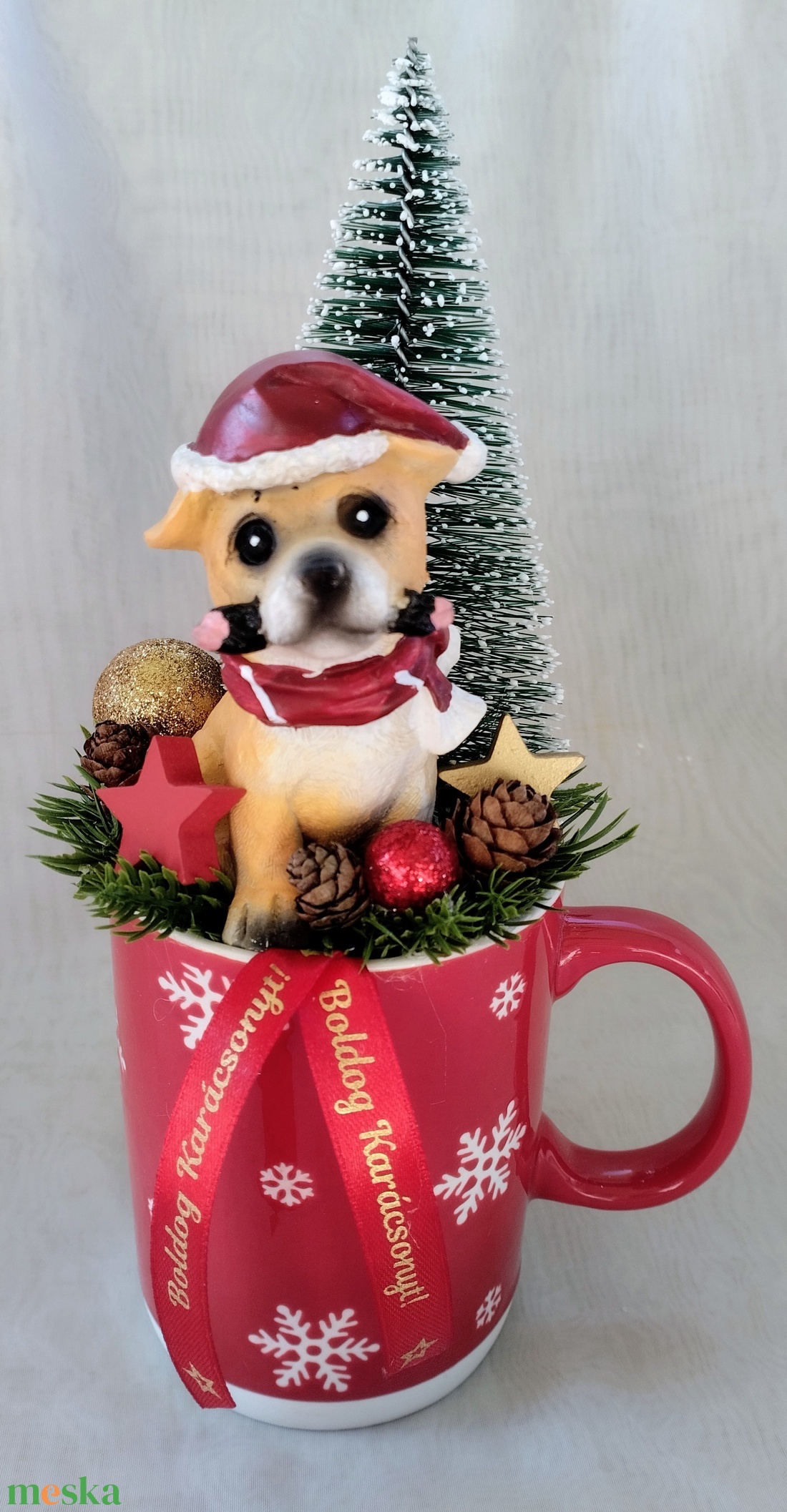 Karácsonyi kutyusos bögrés dísz  - karácsony - adventi díszek - adventi asztaldísz - Meska.hu