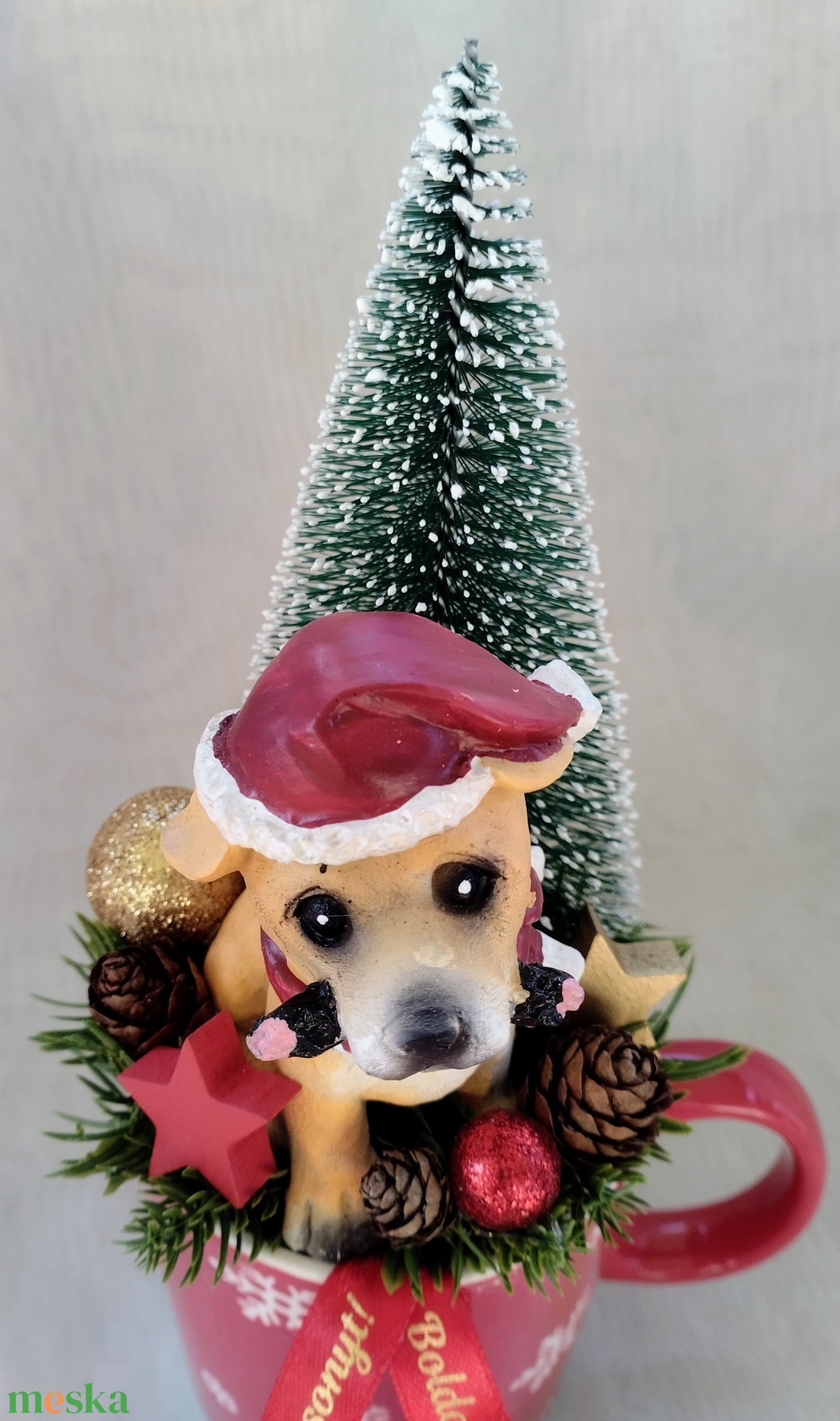 Karácsonyi kutyusos bögrés dísz  - karácsony - adventi díszek - adventi asztaldísz - Meska.hu