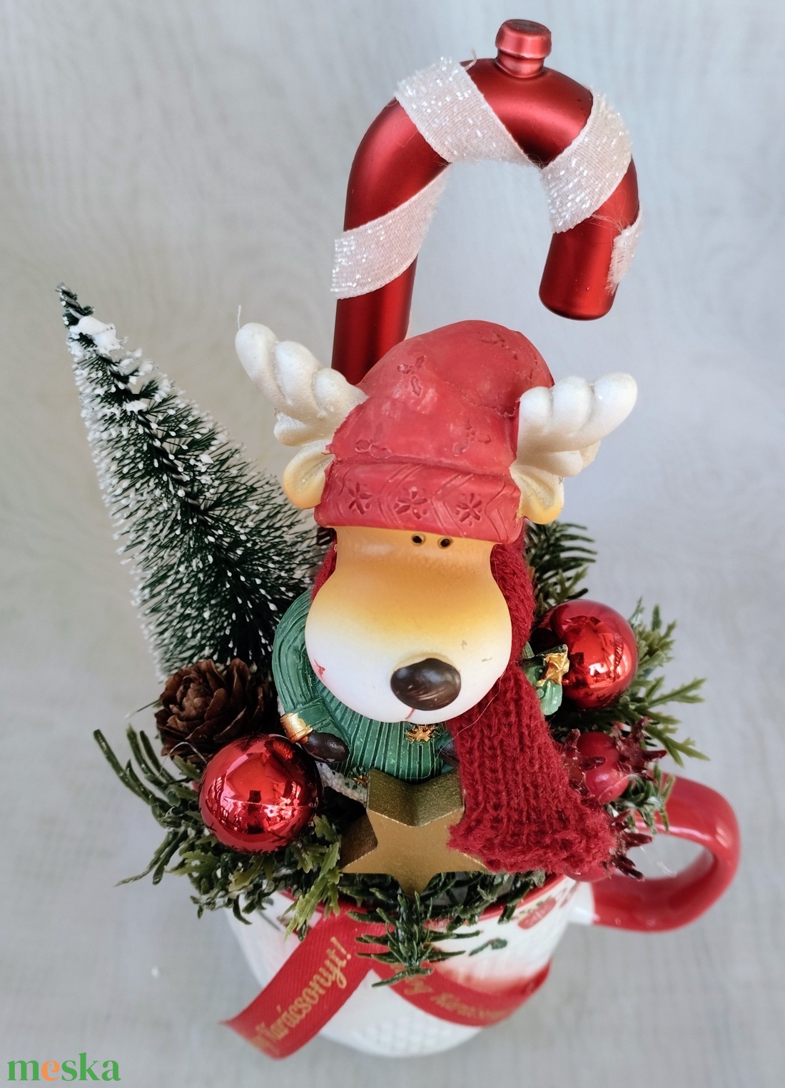 Rénszarvasos karácsonyi bögrés dísz  - karácsony - adventi díszek - adventi asztaldísz - Meska.hu