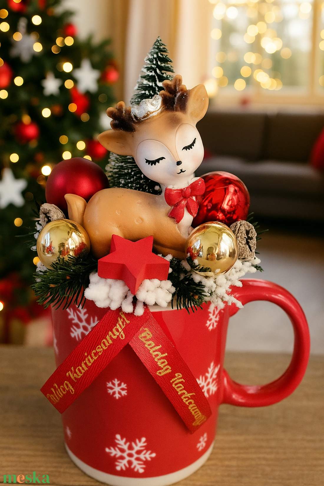 Karányonyi bögrés dísz cuki szarvassal - karácsony - adventi díszek - adventi asztaldísz - Meska.hu