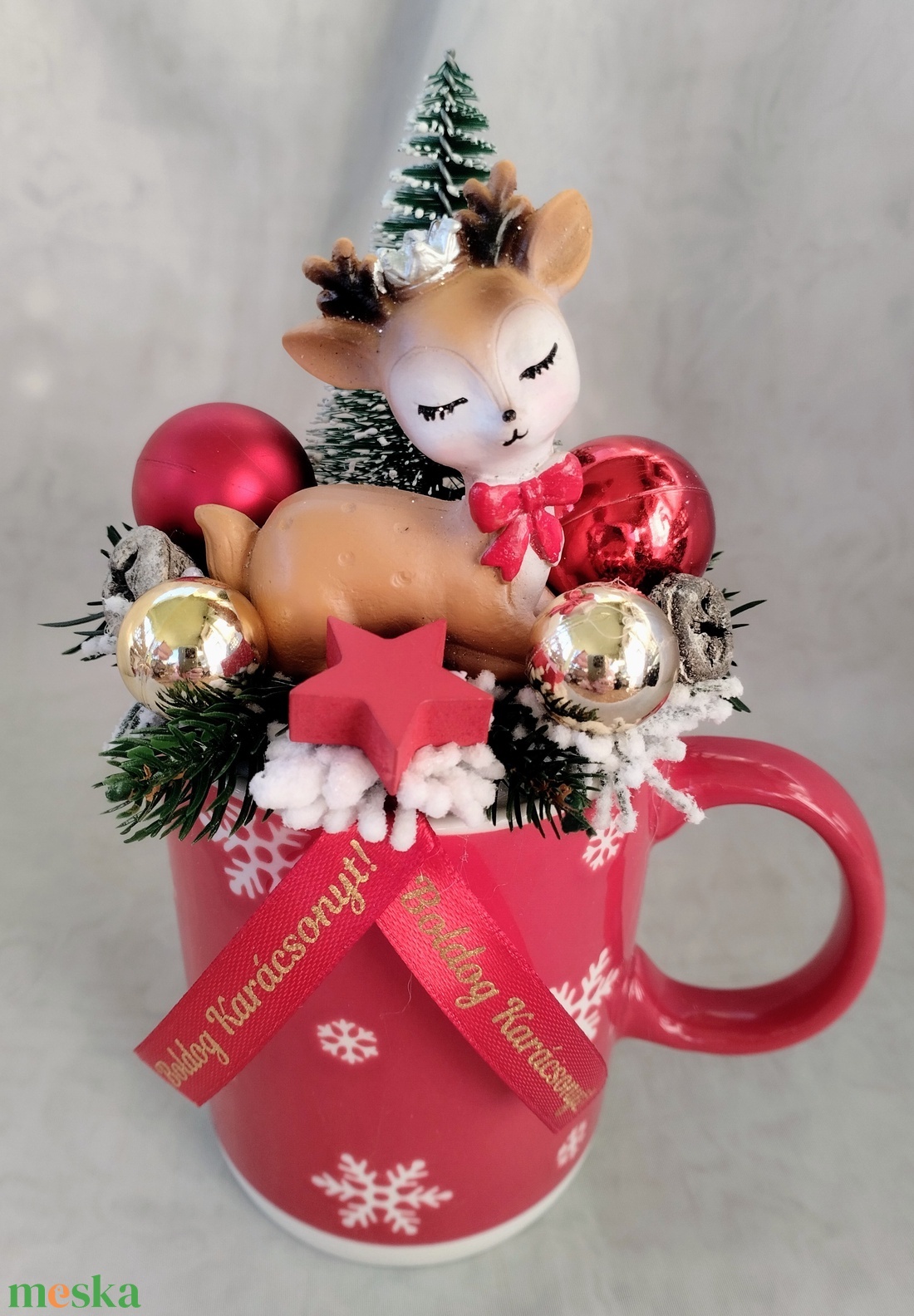Karányonyi bögrés dísz cuki szarvassal - karácsony - adventi díszek - adventi asztaldísz - Meska.hu