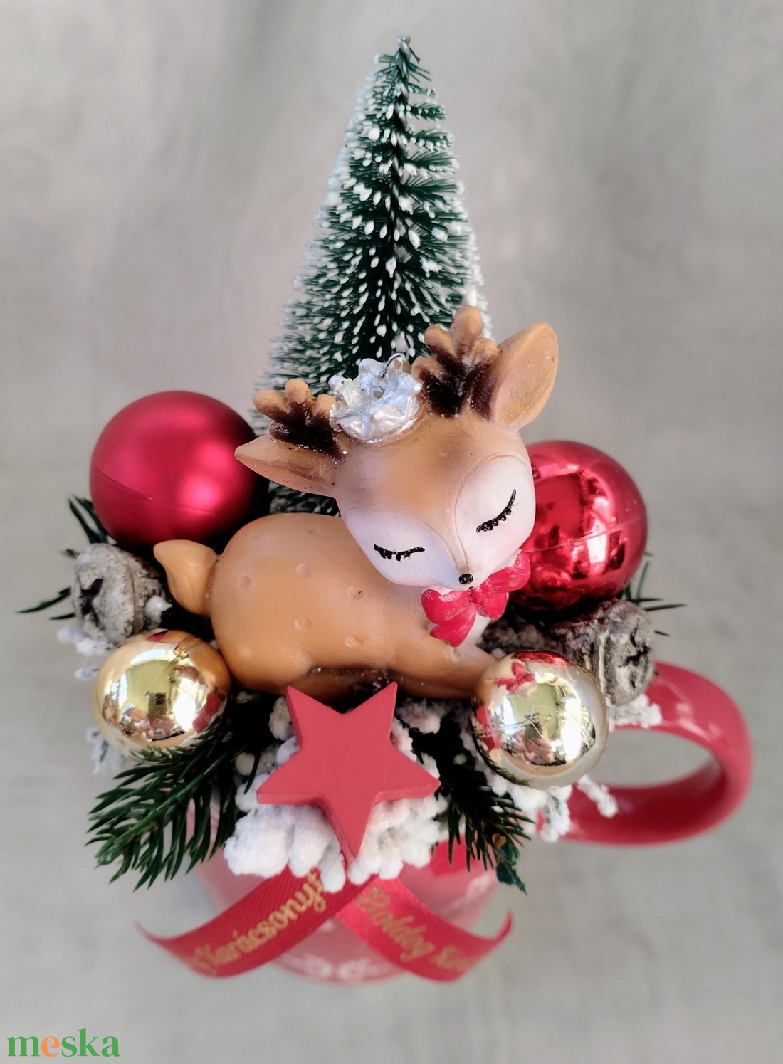 Karányonyi bögrés dísz cuki szarvassal - karácsony - adventi díszek - adventi asztaldísz - Meska.hu