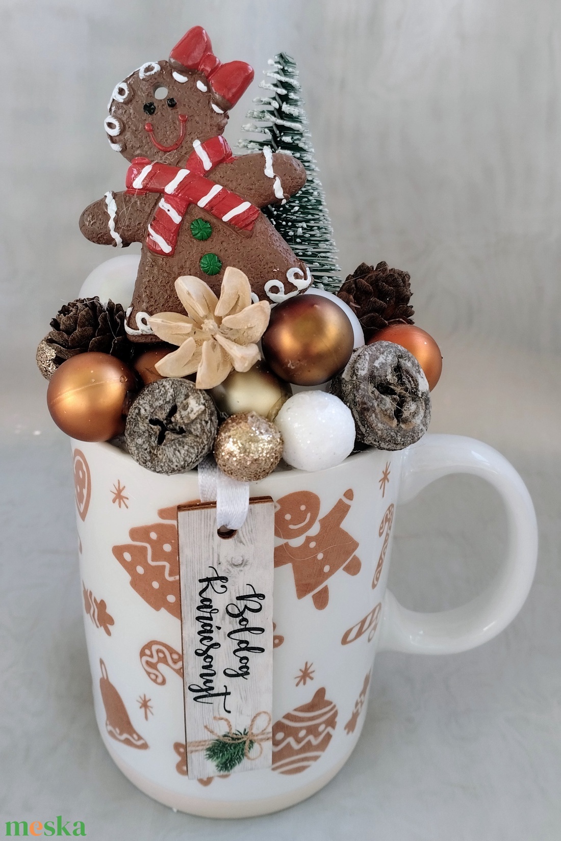 Karácsonyi mézeskalácsis bögrés dísz - karácsony - adventi díszek - adventi asztaldísz - Meska.hu