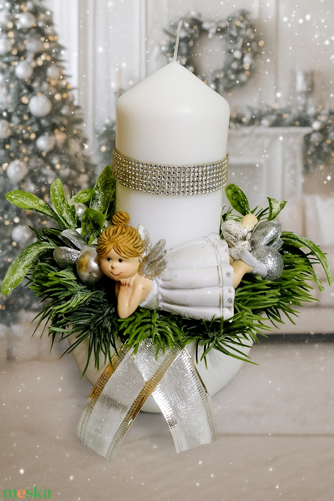 Kerámia kaspós gyertyás asztaldísz angyalkával - karácsony - adventi díszek - adventi asztaldísz - Meska.hu