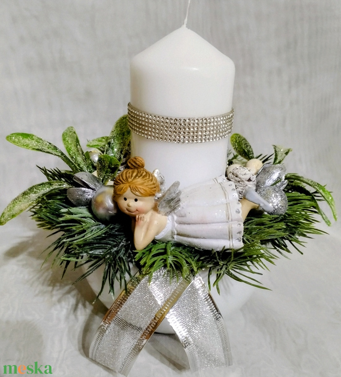 Kerámia kaspós gyertyás asztaldísz angyalkával - karácsony - adventi díszek - adventi asztaldísz - Meska.hu