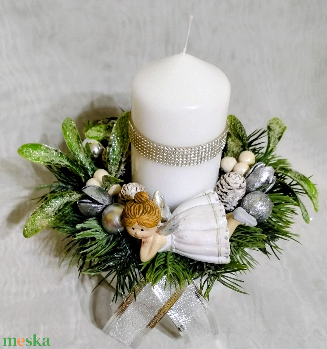 Kerámia kaspós gyertyás asztaldísz angyalkával - karácsony - adventi díszek - adventi asztaldísz - Meska.hu