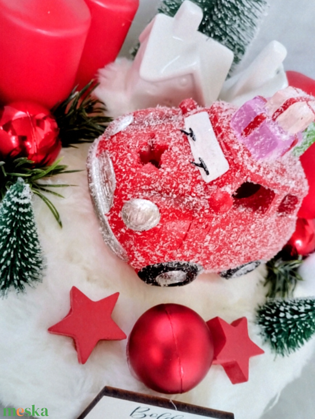Karácsonyi adventi koszorú piros kis autóval - karácsony - adventi díszek - adventi koszorú - Meska.hu